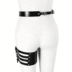 Gothic Harness Leg Gaiter Punk PU Leather Rivet Belt Hollow Out Rivet Leg Ring