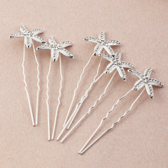 Starfish Bride Hair U pin Rhinestone Alloy Hairpin 5pcs Set