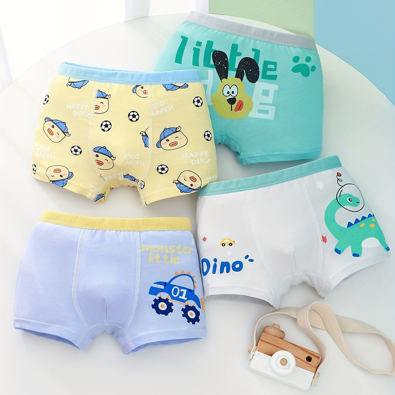 4pcs Boy's Boxer Briefs Cartoon Print Elastic Waist Shorts