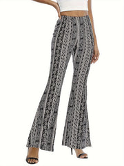  Geometric Print Elastic High Rise Flared Leg Pants