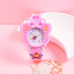 Girls Floral Watch Pink Soft Strap Analog Clock Quartz Movement