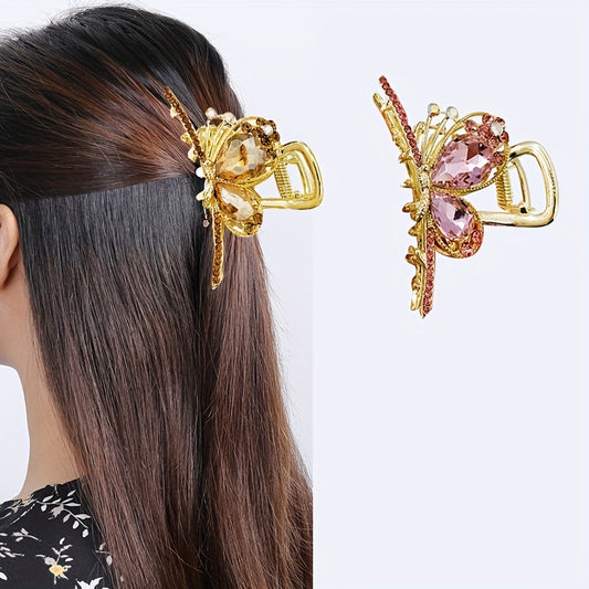 Rhinestone Butterfly Hair Claw Nonslip Ponytail Holder