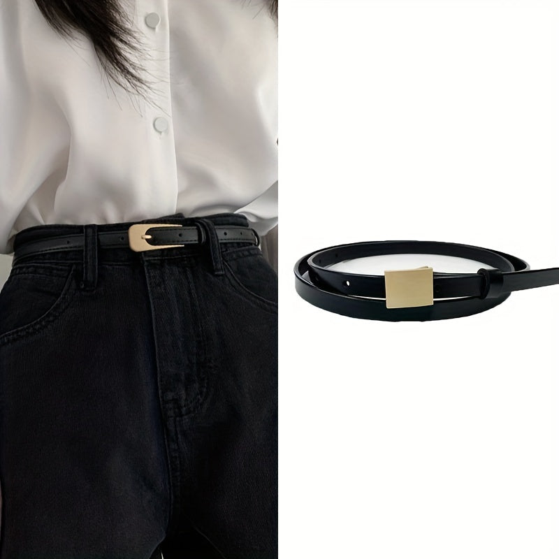 Geometric Buckle Thin Belt PU Belt Casual Jeans Pants Belt For Women