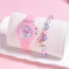 Cartoon Moon Rabbit & Heart Cat LED Watches Set for Girls