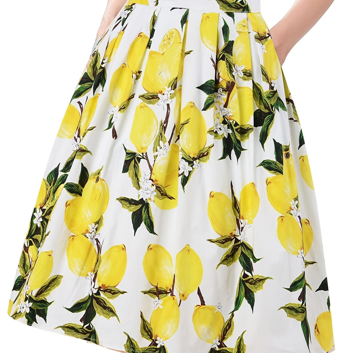 Lemon Print Vintage A-line Skirt Casual Every Skirt Fall & Spring