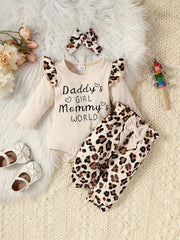 Cute Baby Girls 3 Piece Outfit Squirrel Print Ruffle Sleeve Bodysuit Pants & Hea