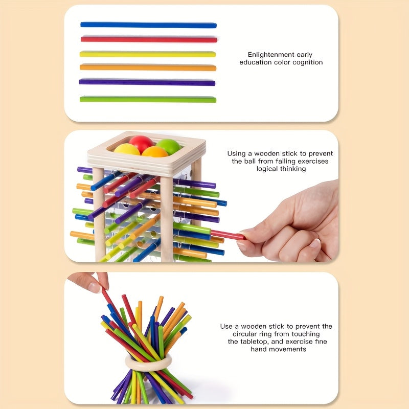 Wood Shape Sorting Dice Game with 12 Multicolor Sticks