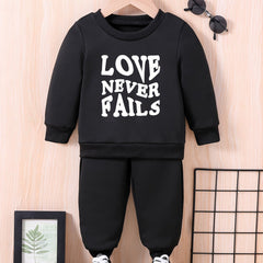 Baby Love Print Casual Outfit Long Sleeve Sweatshirt Trousers Set