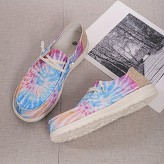 Tie Dye Canvas Shoes Low Top Sneakers Casual Walking Flats