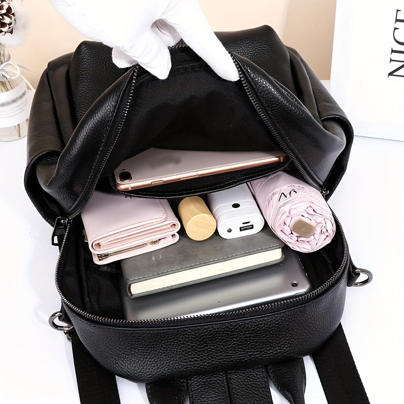 Large Capacity Leather Women's Handbag with Adjustable Strap & Zipper Pocket