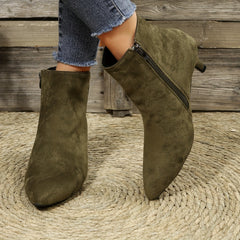 Women's Kitten Heel Ankle Boots Side Zipper Solid Point Toe Short Boots