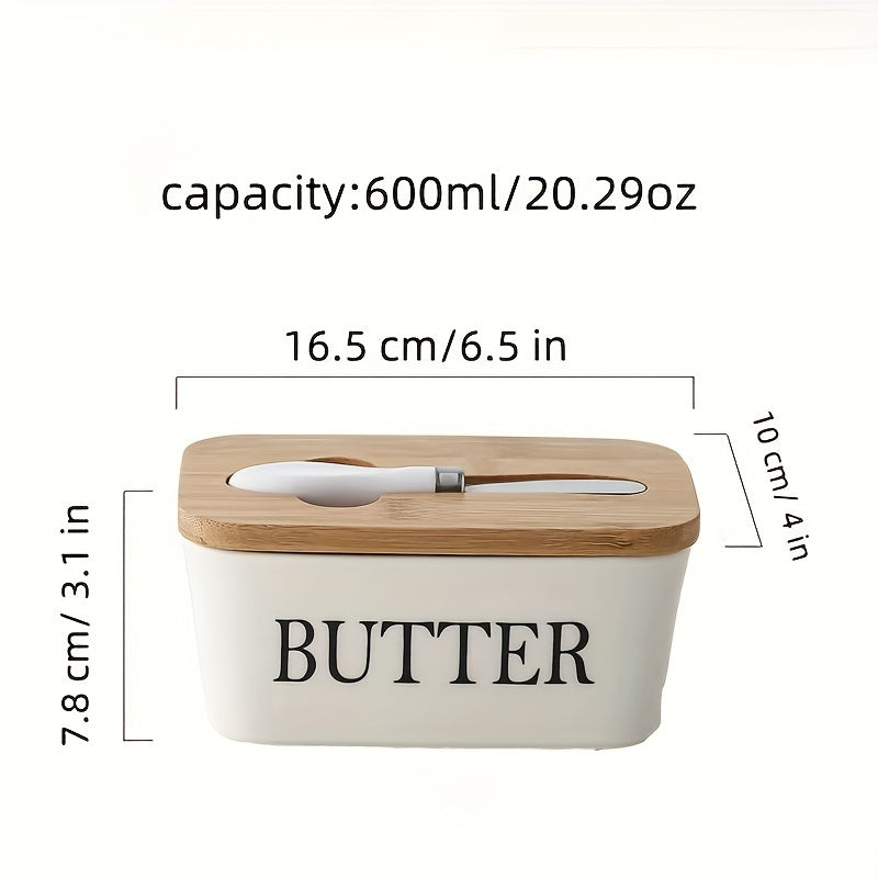Ceramic Butter Dish With Bamboo Lid - Kitchen Sealed Jar