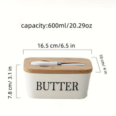 Ceramic Butter Dish With Bamboo Lid - Kitchen Sealed Jar