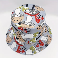 Mushroom Print Bucket Hat Grey Reversible Sunscreen Basin Hat