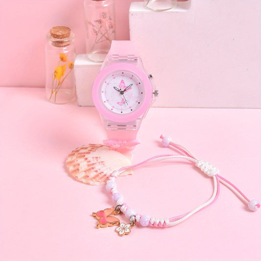 Silicone Butterfly Strap Girls' Watch Set
