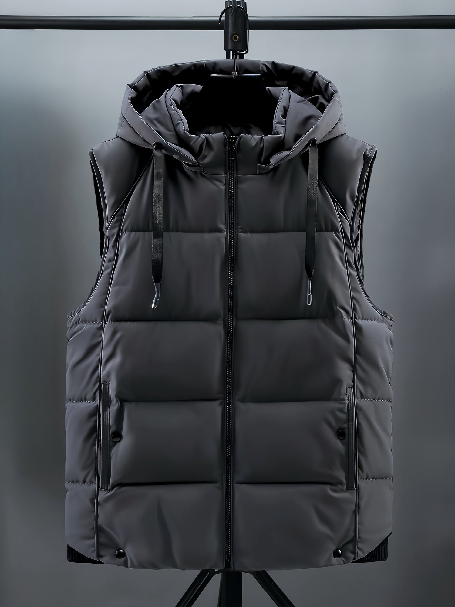 Men Sleeveless Down Thermal Hooded Vests Jackets Zipper Outdoor Winter Casual