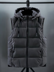 Men Sleeveless Down Thermal Hooded Vests Jackets Zipper Outdoor Winter Casual