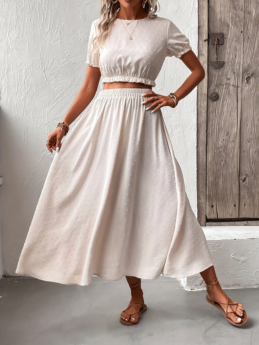 Casual Two Piece Set Short Sleeve Cropped Tops & Maxi Skirts Outfits