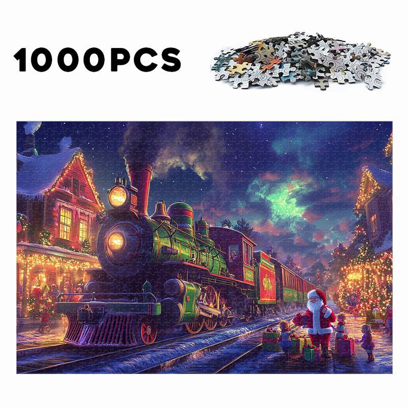 Christmas Train Jigsaw Puzzle Festive Holiday Decor Gift Santa Night Scene