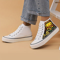 Skull Print Lightweight High Top Canvas Sneakers