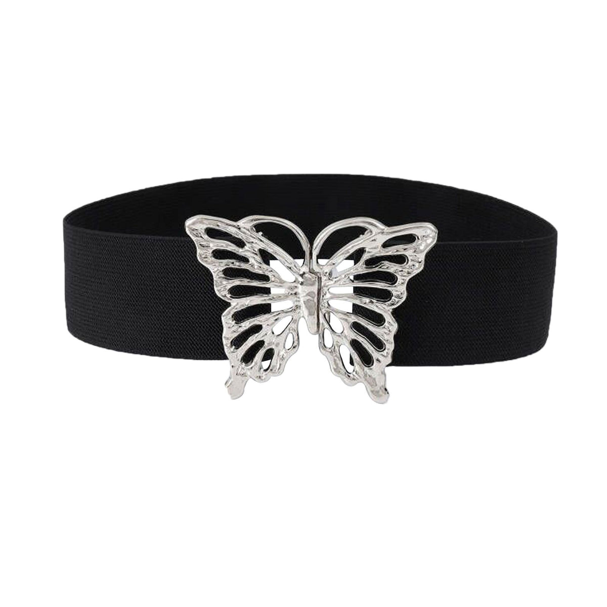 Vintage Butterfly Buckle Elastic Belt Metal Clasp Cinch Buckle Dress Belt