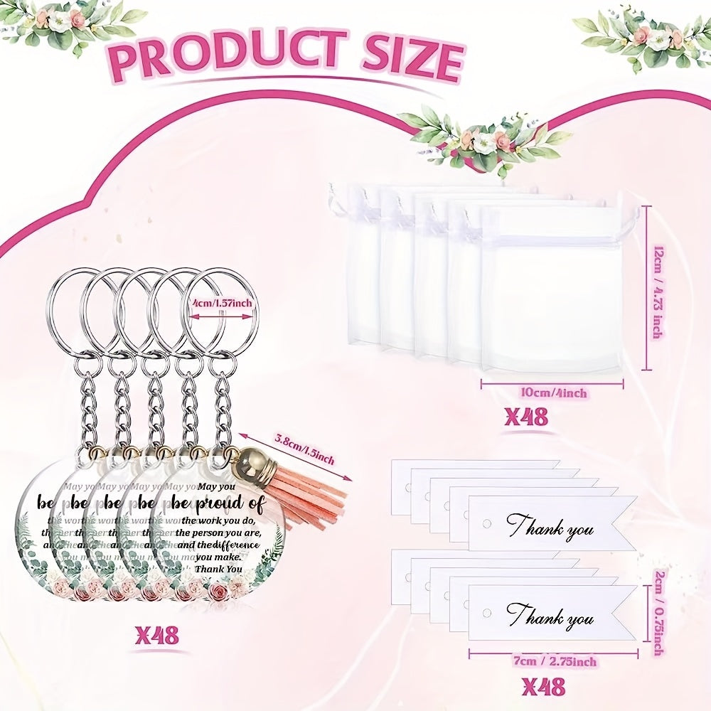 48PCS Acrylic Blanks Set Floral Print Keychain Kit