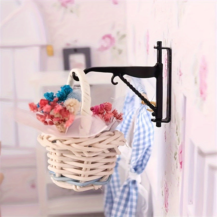 2pcs Mini Metal Wall Hooks w/ Chain for Dollhouse Toy House Decor