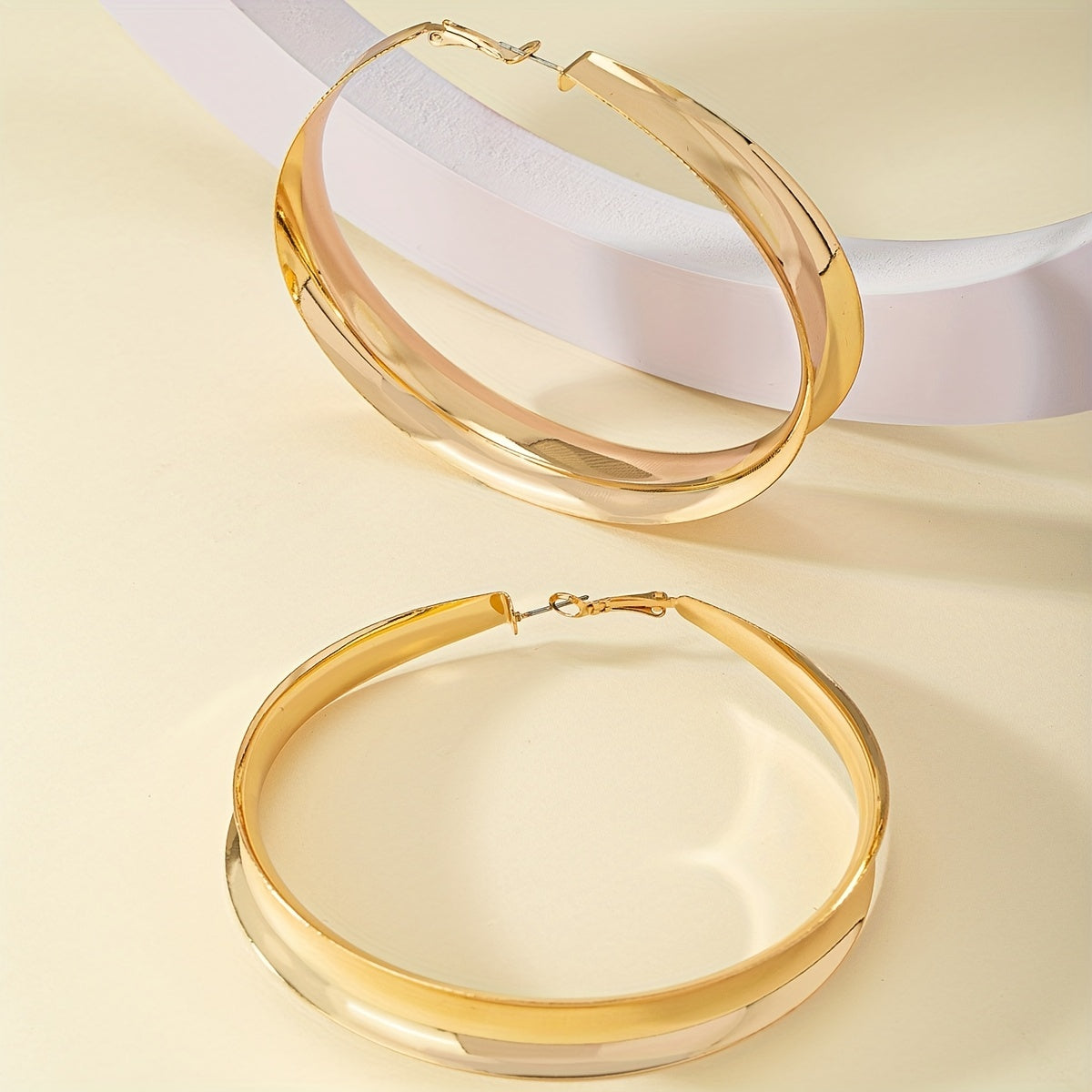 Gold Exaggerated Hoop Earrings 18K Plated Jewelry Female Gift