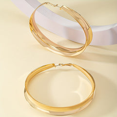 Gold Exaggerated Hoop Earrings 18K Plated Jewelry Female Gift