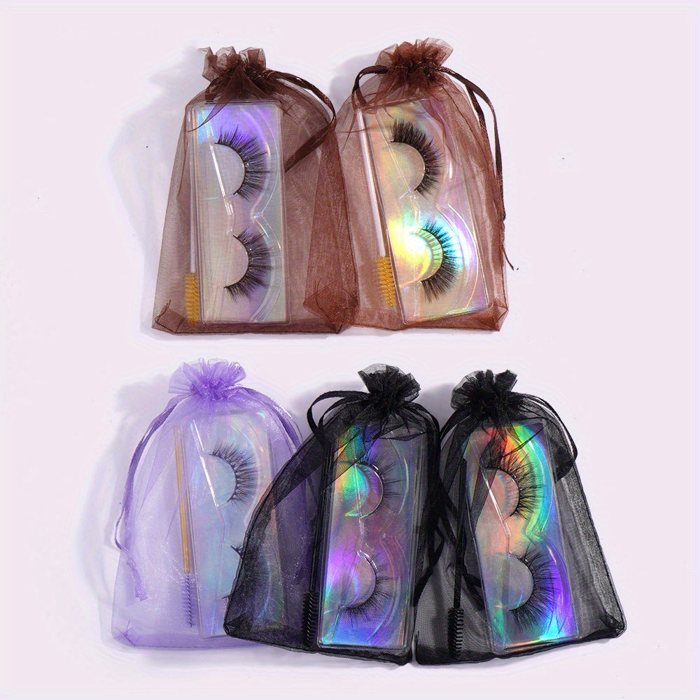 5 Pairs Natural Thick False Eyelashes C Curling with Brushes & Bag