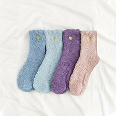 8 Pairs Heart Embroidery Fuzzy Socks Women's Stockings