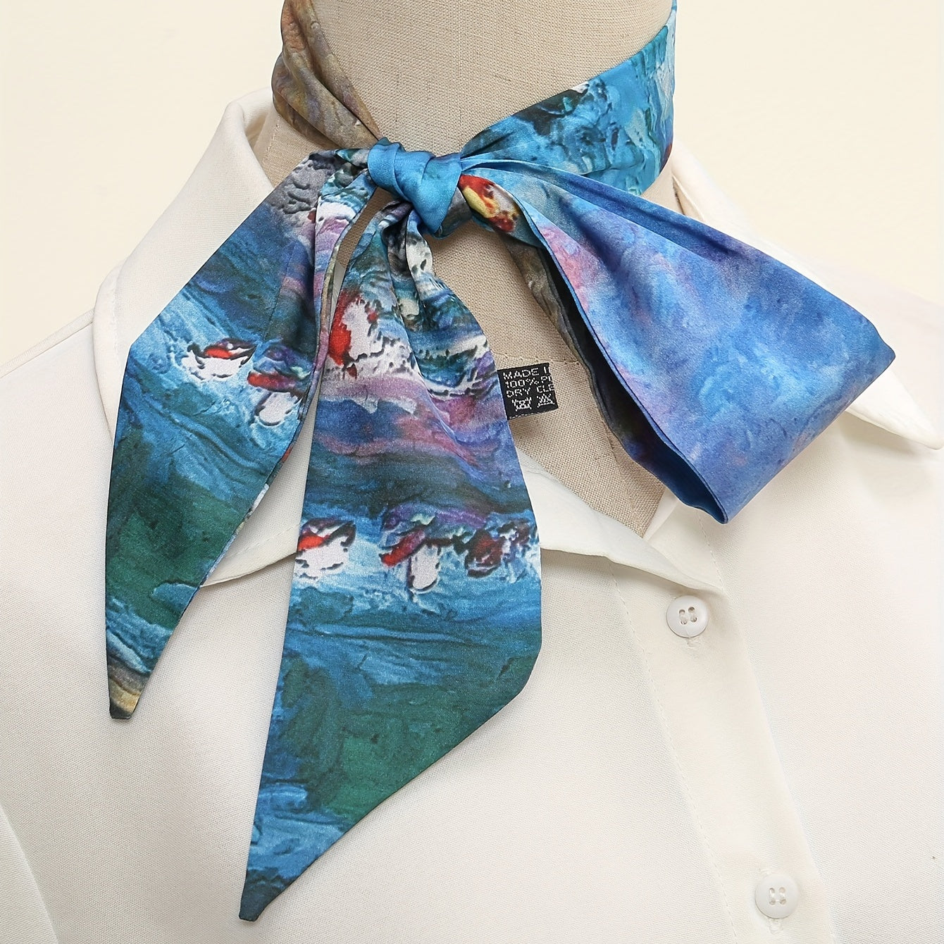 Skinny Scarf Oil Painting Print Long Ribbon Neckerchief Women Casual Necktie