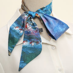 Skinny Scarf Oil Painting Print Long Ribbon Neckerchief Women Casual Necktie