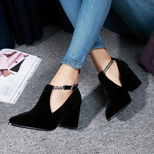 Women's Block Heeled Pumps Pointed Toe Cut out High Heels
