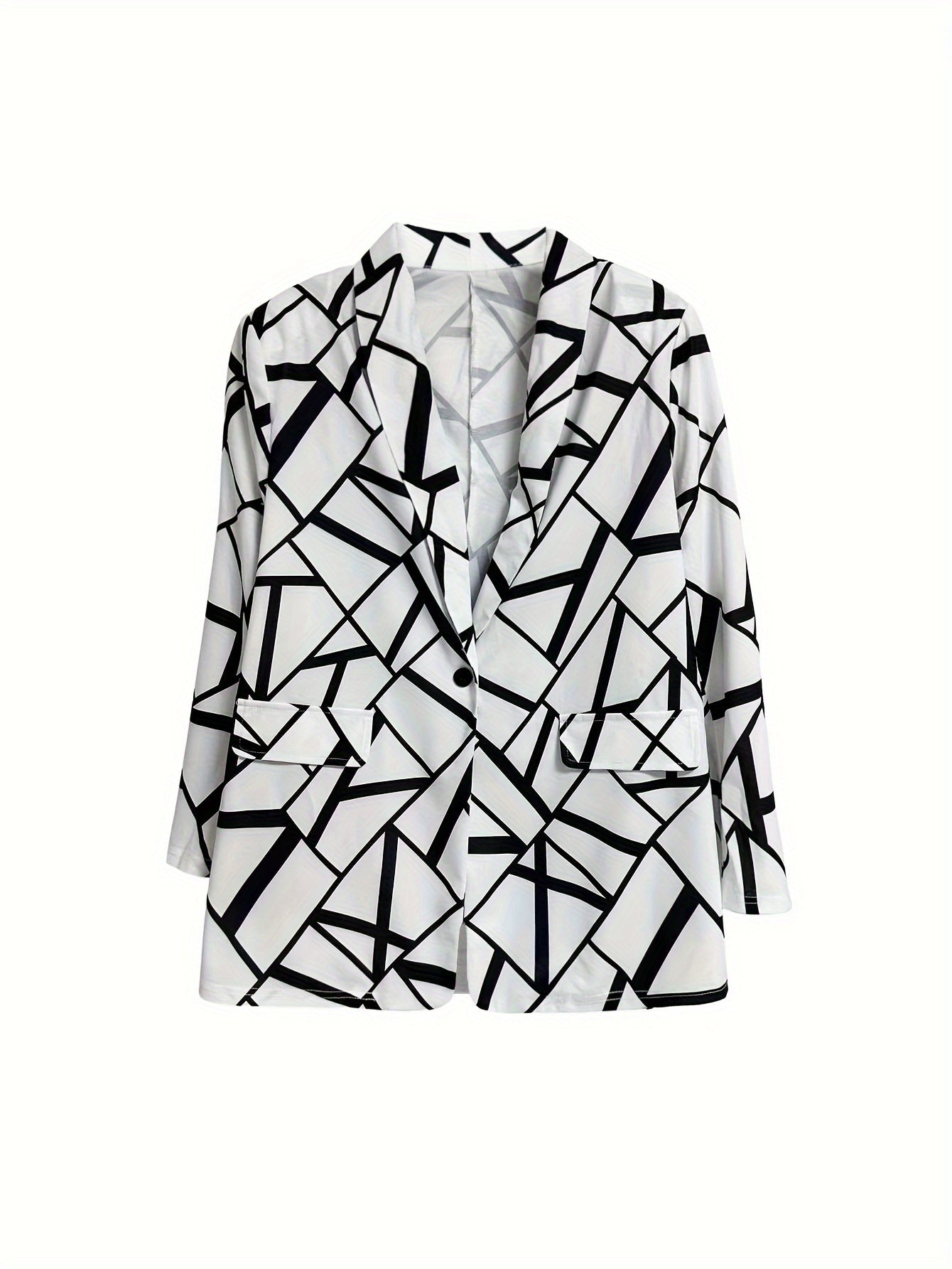 Women's Plus Geometric Print Long Sleeve Blazer