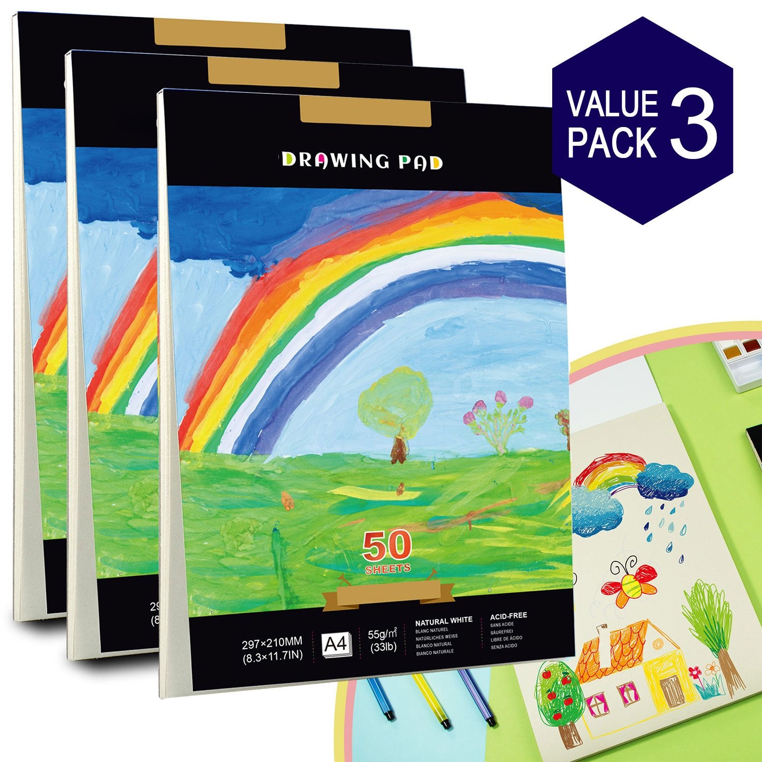 A4 Drawing Paper Pad 50 Sheets 2 Pack