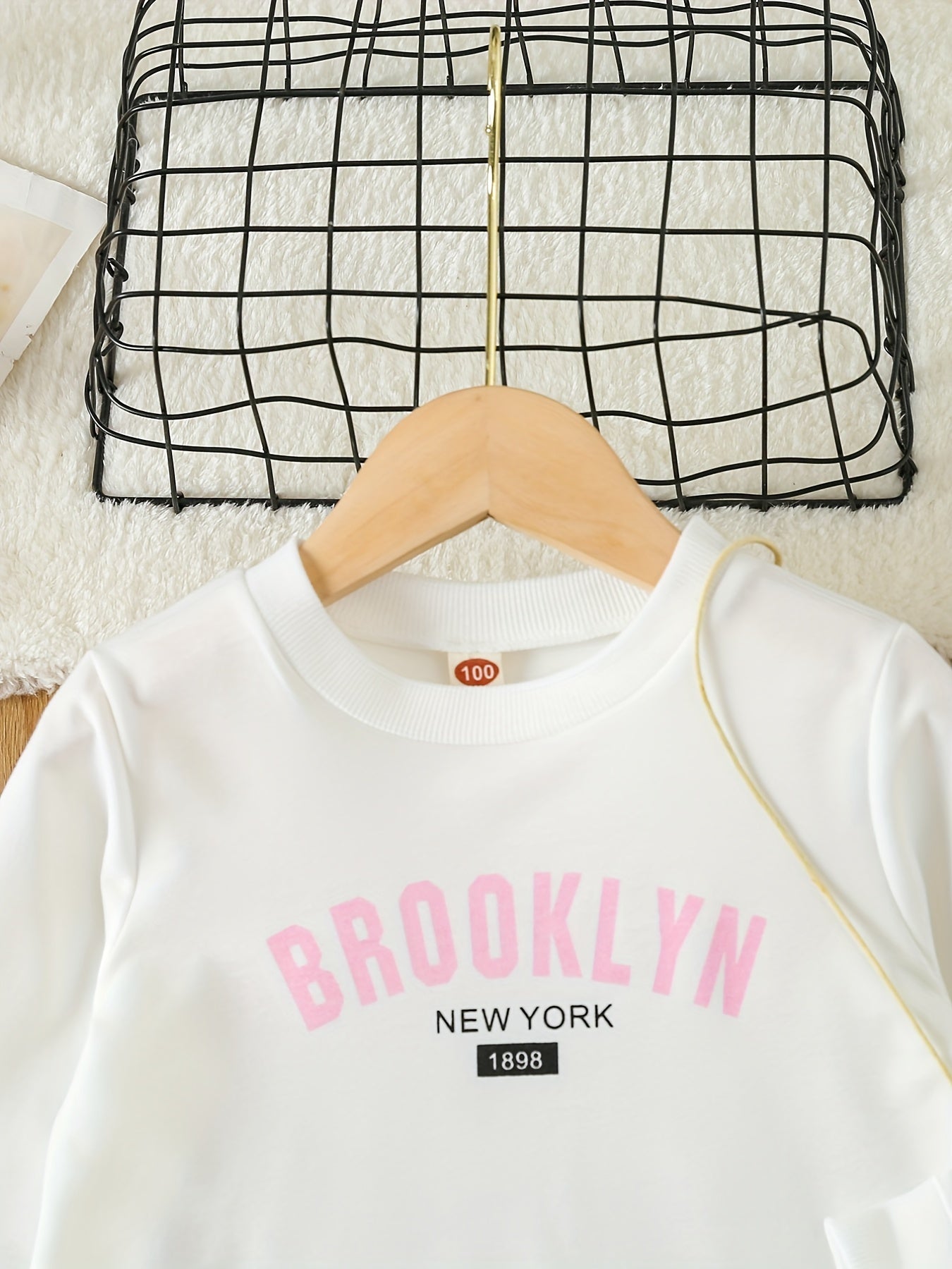 Girls 'Brooklyn' Print Crew Neck Sweatshirt Top for Spring Fall