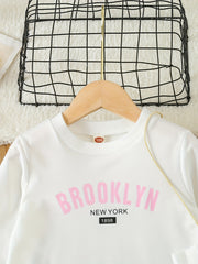 Girls 'Brooklyn' Print Crew Neck Sweatshirt Top for Spring Fall