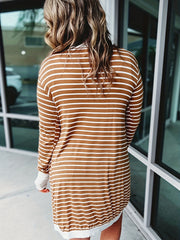  Striped Long Sleeve Open Front Cardigan