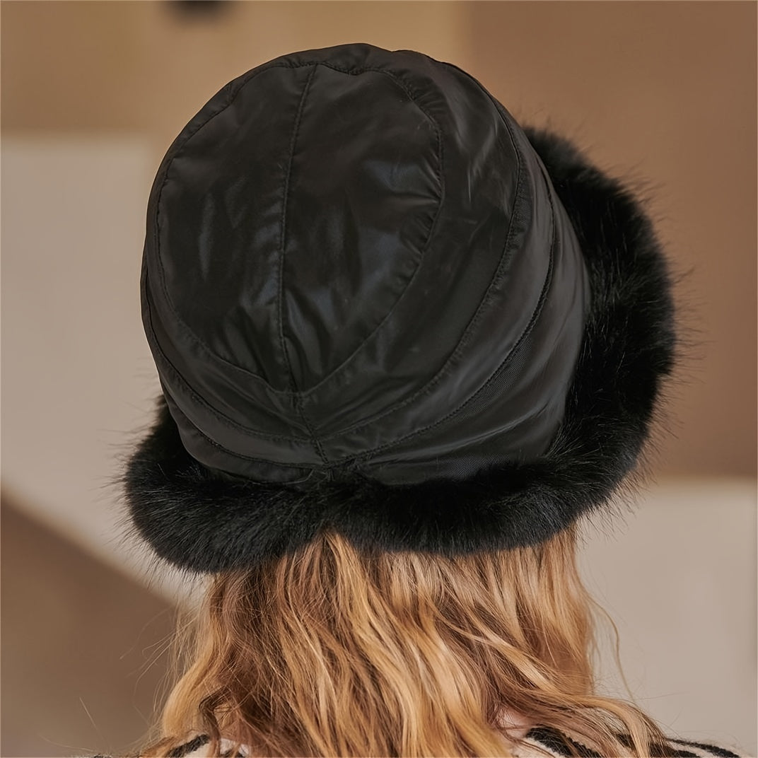 Fluffy Faux Fur Winter Bucket Hat for Women