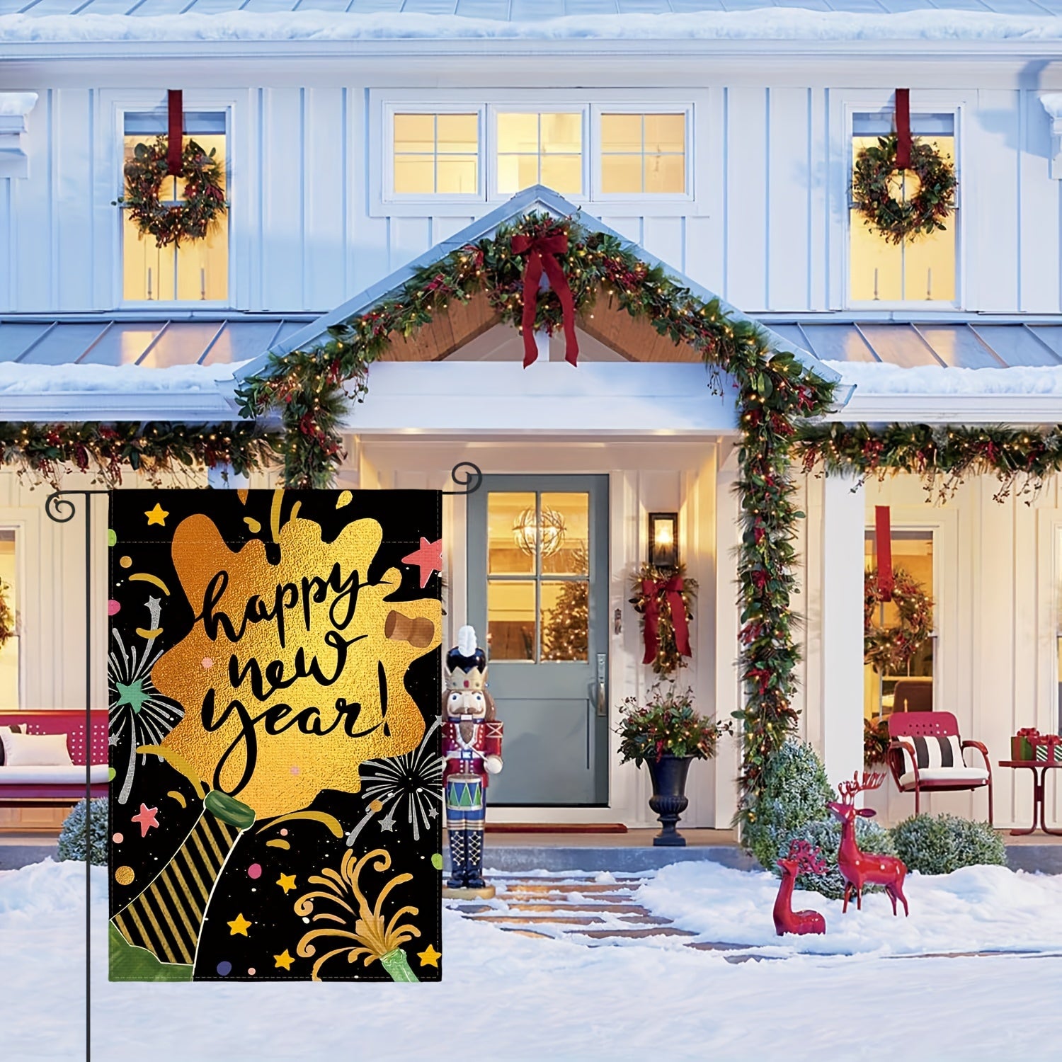 Happy Year Garden Flag Double-Sided Winter Yard Outdoor Decor Flag