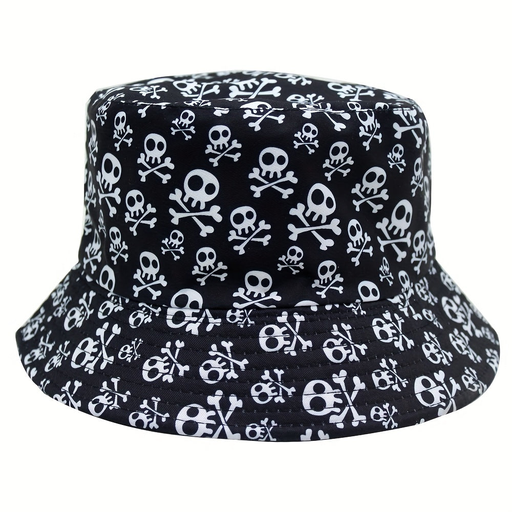 Skull Print Bucket Hat Men's Women's Outdoor Sunshade Basin Hat