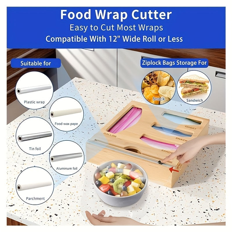 2 in 1 Plastic Wrap Dispenser with Cutter for Ziplock Bags and Foil