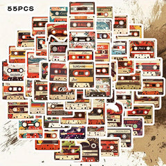 55pcs Cartoon Cassette Vinyl Waterproof Stickers for Scrapbooking Notebooks DIY