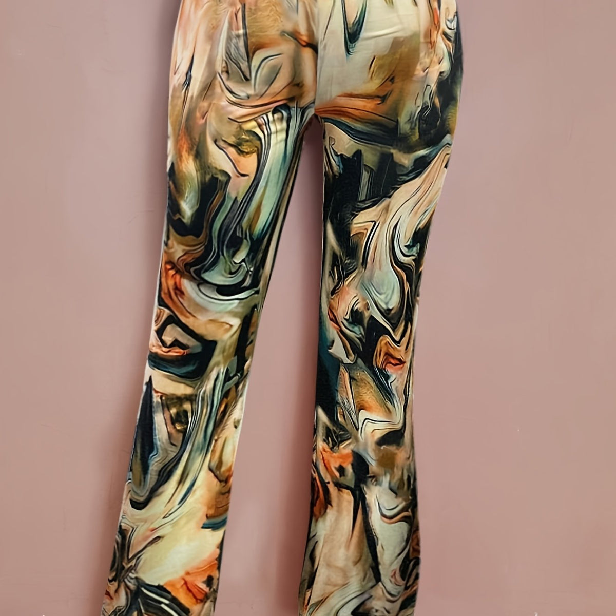  Casual Pants Women's Plus Contrast Marble Print Stretch Pants