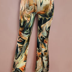  Casual Pants Women's Plus Contrast Marble Print Stretch Pants