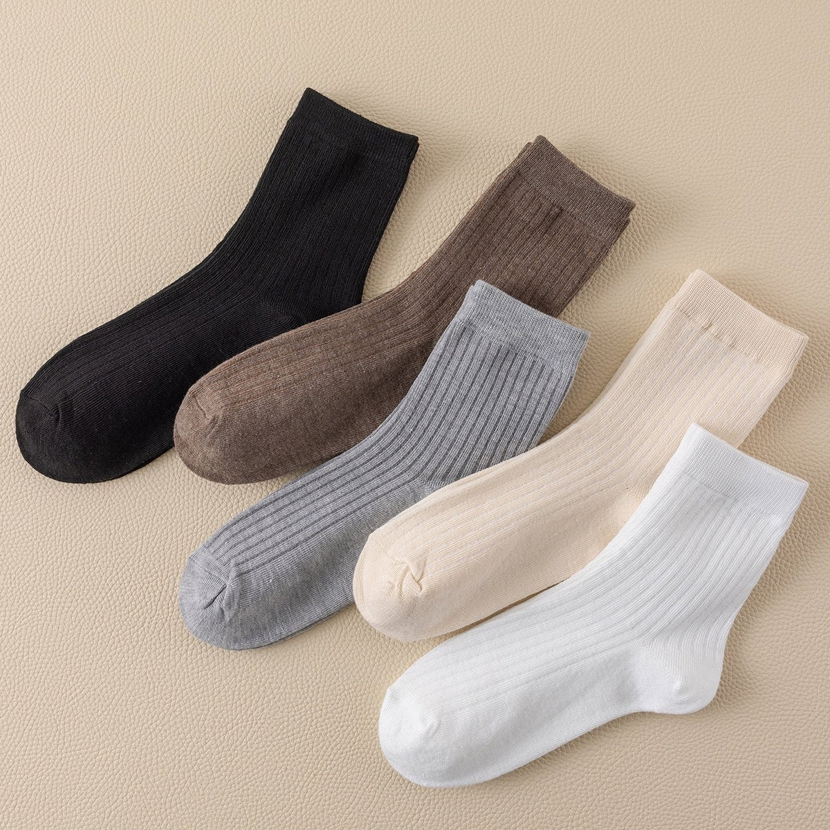 Ribbed Solid Socks Comfortable & Breathable Mid Tube Socks Women