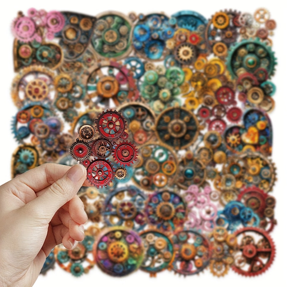 50pcs Steampunk Gears Stickers Colorful Metallic Self Adhesive Decals