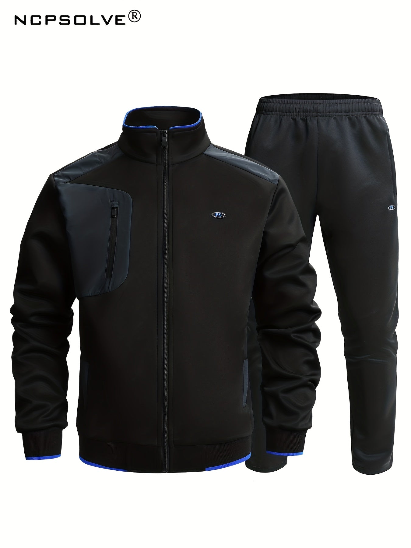Men's Sports Suit Stand Collar Jacket & Elastic Waist Pants