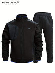Men's Sports Suit Stand Collar Jacket & Elastic Waist Pants